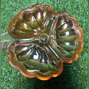 Vintage Jeannette Marigold Carnival Glass Clover Leaf Candy Dish